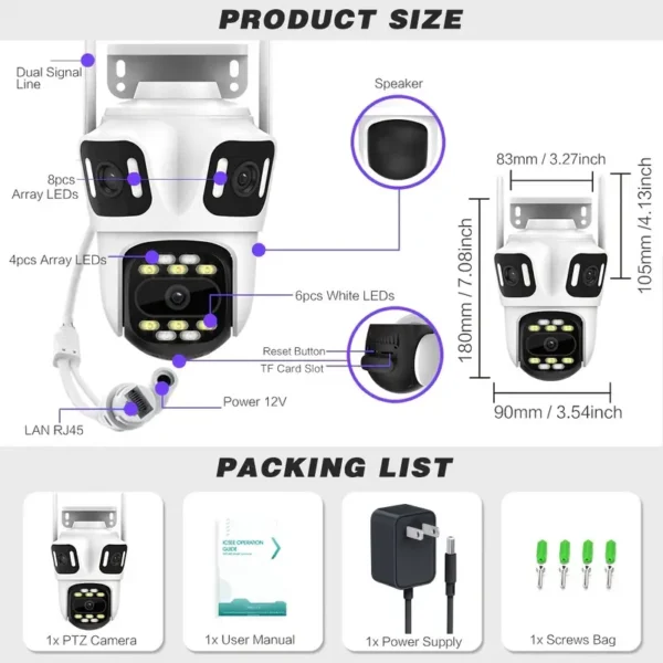 1pc 8MP 3CPU Wireless Security Camera - Image 2